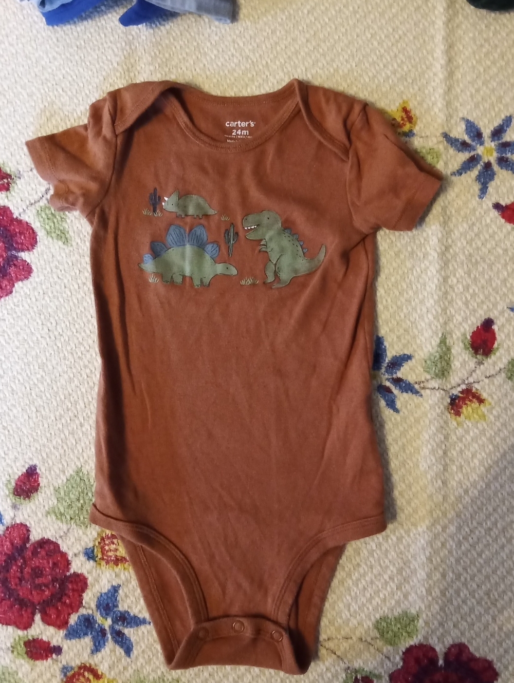 Carter's Rust Brown Dinosaur Short-Sleeve One-Piece Bodysuit